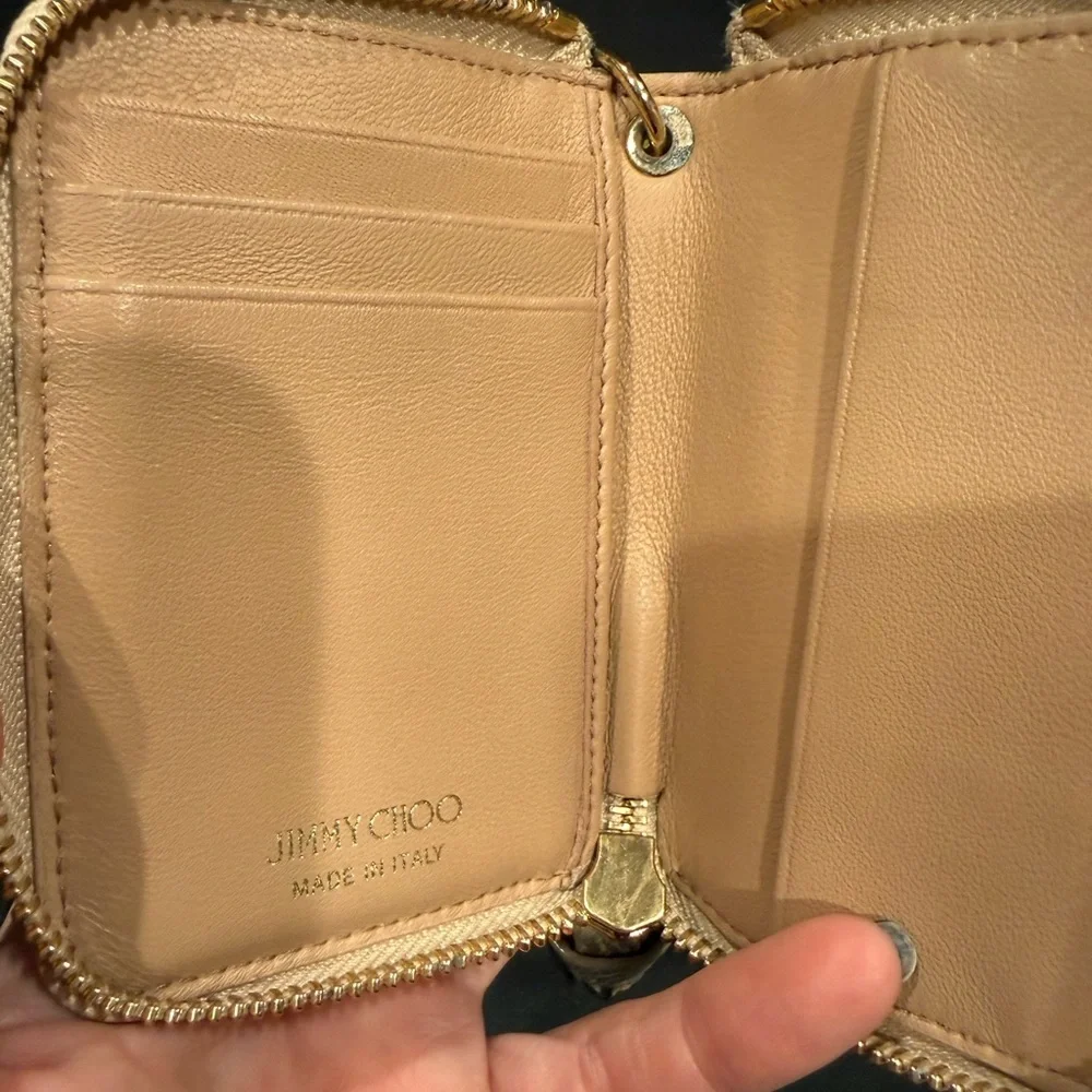 Jimmy Choo Gold Metallic Star Studded Key Holder Wallet with COA